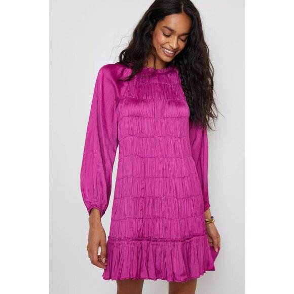 Anthropologie NWT Maeve Tasha Smocked Satin Mini Dress in Purple size XLP - Picture 1 of 11